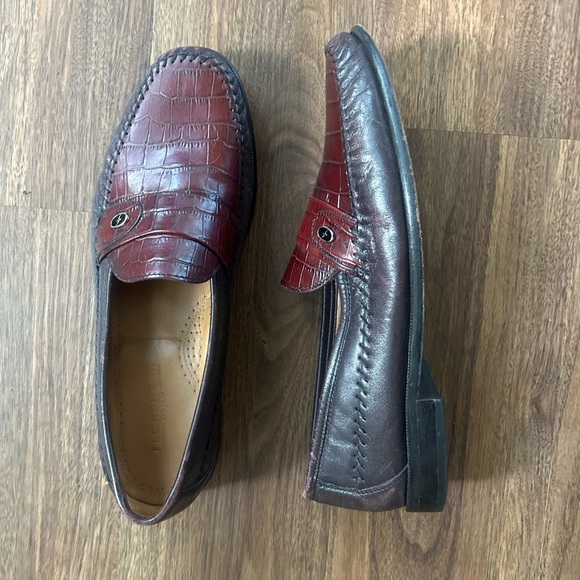 FLORSHEIM Leather Burgundy Croc Embossed Moc-Toe Slip On Loafers Men’s Size 11 D - Picture 12 of 12